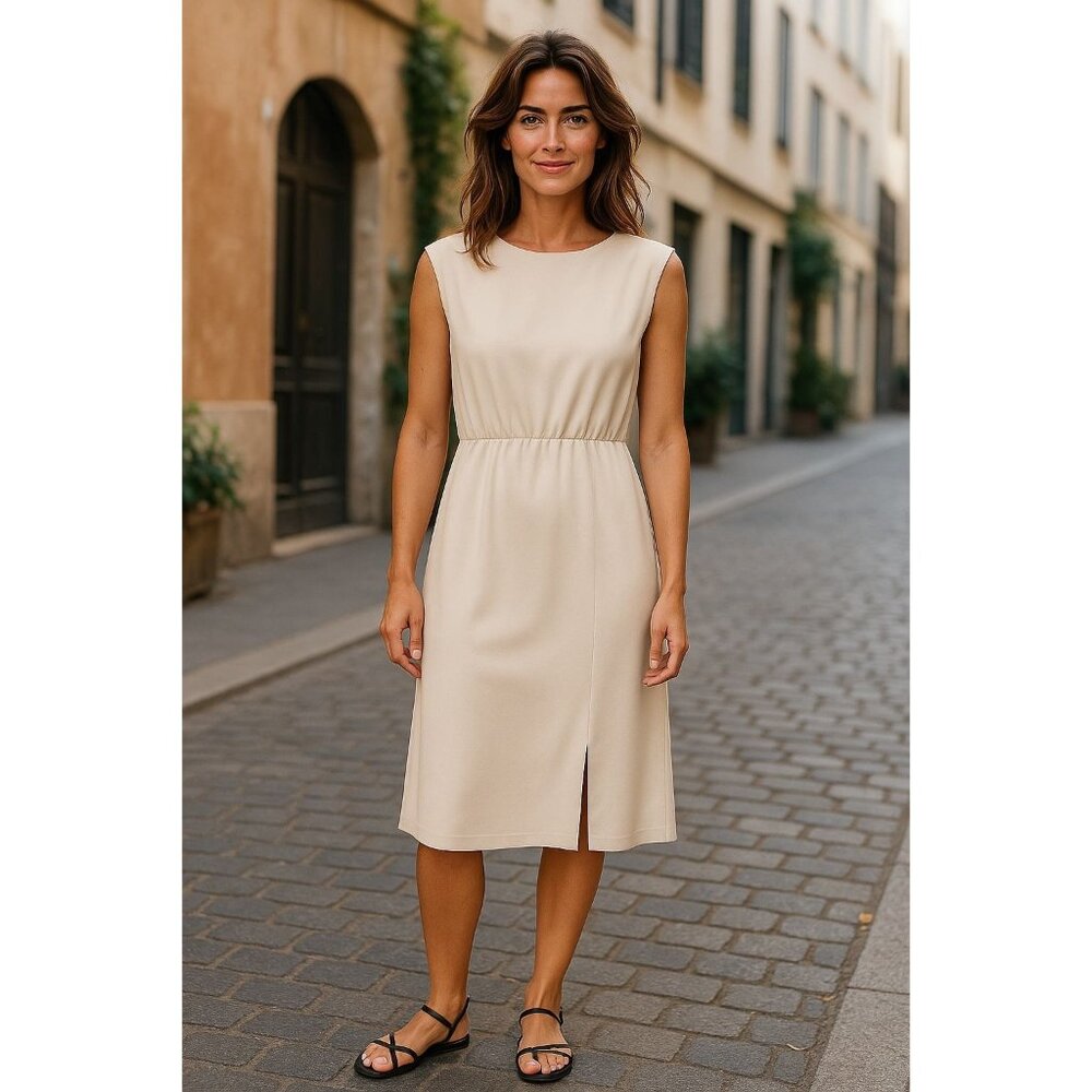 DONNA MORGAN Women Cap-Sleeve Sheath Ivory Dress 12P